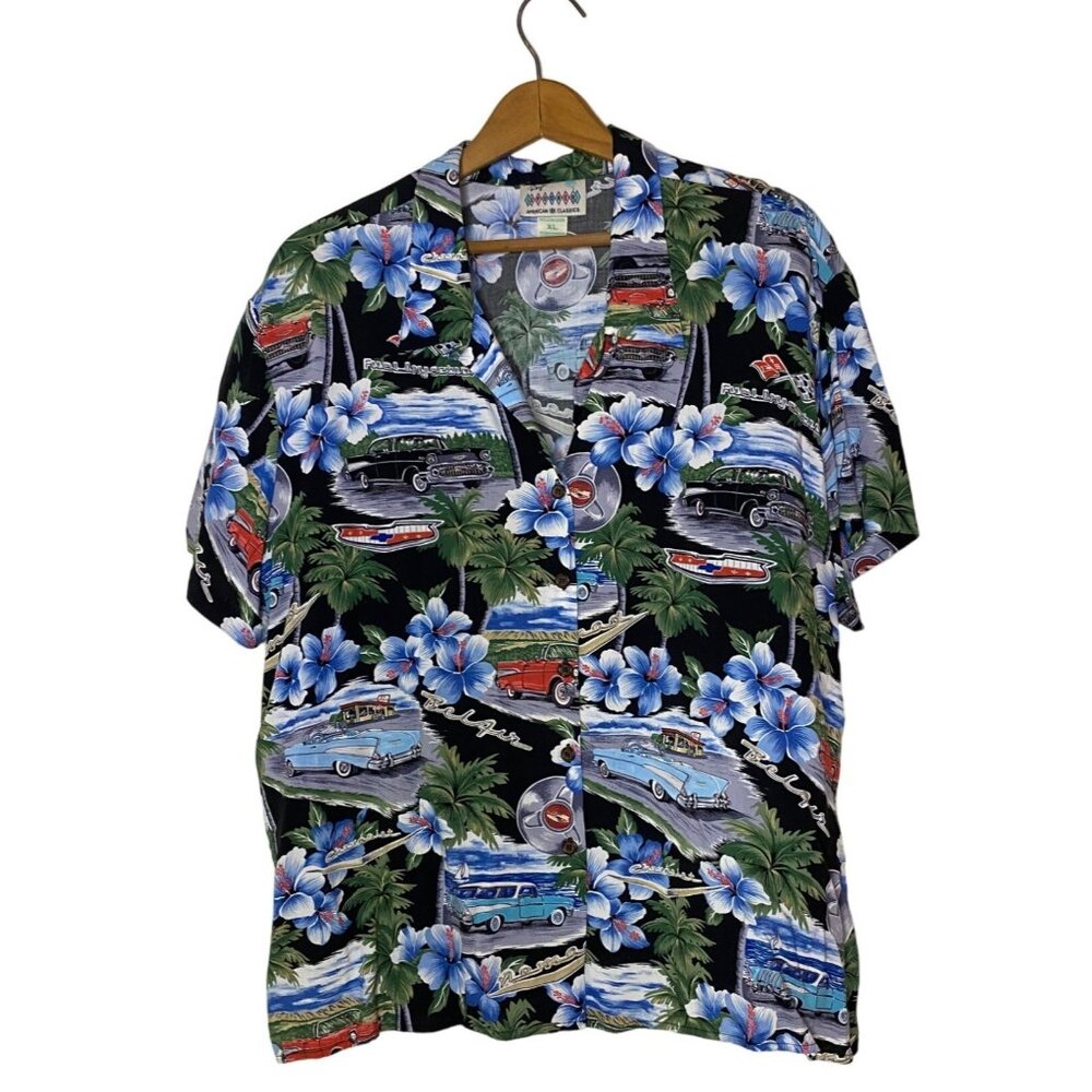 Reyn Spooner Vintage Hawaiian Shirt American Classic Car Print Vintage XL